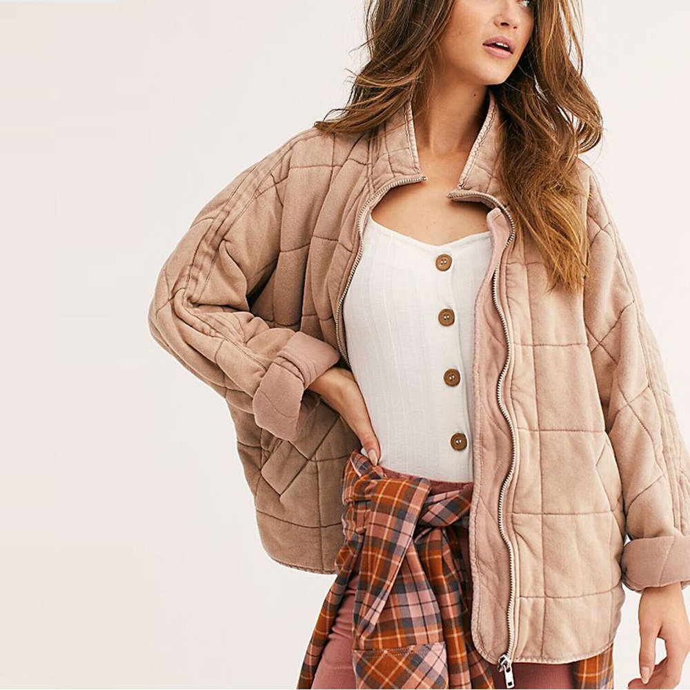 FREE PEOPLE Dolman Quilted Jacket in Champagne Diamond, Size Small